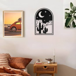 Bohem Çöl Esintisi Kaktüs ve Ay Temalı Metal Duvar Dekoru 