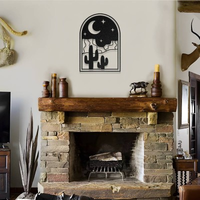 Bohem Çöl Esintisi Kaktüs ve Ay Temalı Metal Duvar Dekoru 