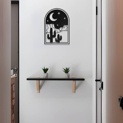 Bohem Çöl Esintisi Kaktüs ve Ay Temalı Metal Duvar Dekoru 
