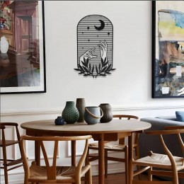 Bohem El ve Ay Metal Duvar Dekoru - Mistik Gece Temalı Tablo