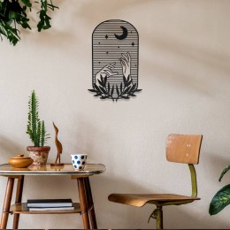 Bohem El ve Ay Metal Duvar Dekoru - Mistik Gece Temalı Tablo