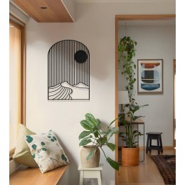 Modern Çizgisel Güneş ve Dağ Metal Duvar Dekoru