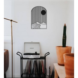 Modern Çizgisel Güneş ve Dağ Metal Duvar Dekoru