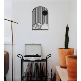 Modern Çizgisel Güneş ve Dağ Metal Duvar Dekoru