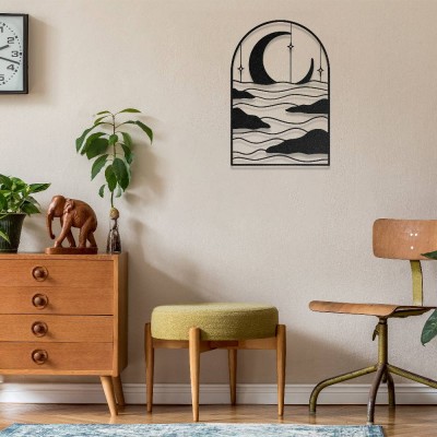 Ay ve Dalga Temalı Modern Metal Duvar Dekoru