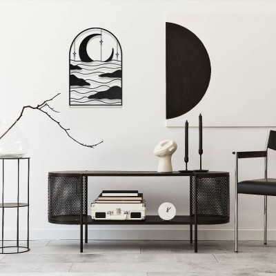 Ay ve Dalga Temalı Modern Metal Duvar Dekoru
