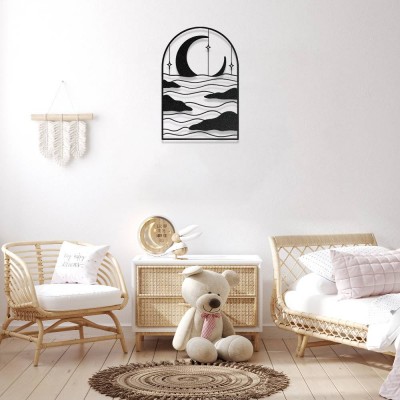 Ay ve Dalga Temalı Modern Metal Duvar Dekoru