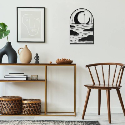 Ay ve Dalga Temalı Modern Metal Duvar Dekoru