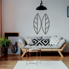 2 Set Yaprak Duvar Oda Ev Aksesuarı Dekoratif Metal Tablo 