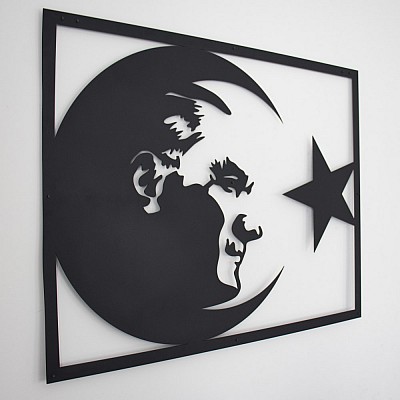Ay Yıldız ve Atatürk Portresi Duvar Oda Ev Aksesuarı Metal Tablosu