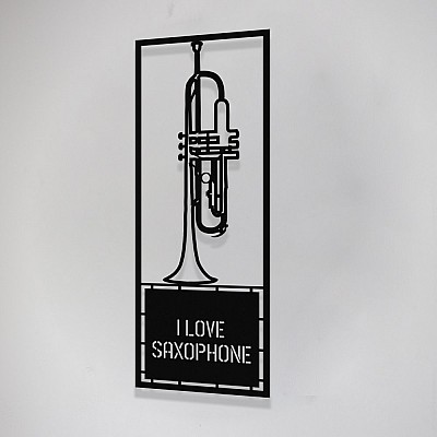 Çerçeve İçinde I Love Saxophone Tasarım Metal Tablosu 70x25cm