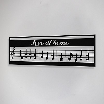 Çerçeve İçinde Love At Home ve Notalar Tasarım Metal Tablosu 70x25cm