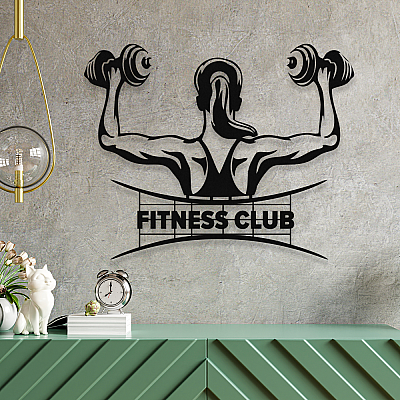 NEW JARGON Elinde Dambıl İle Fıtnes Spor Yapan Kadın Metal Dekoratif İç Mekan İçin Metal Tablo 50x40 cm
