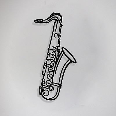 Jazz Music Kontürlü Saksafon Tasarım Metal Tablosu 65x30cm
