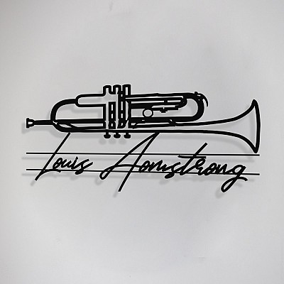 Jazz Müzik Saksafon ve Louis Armstrong Tasarım Metal Tablosu 65x31cm