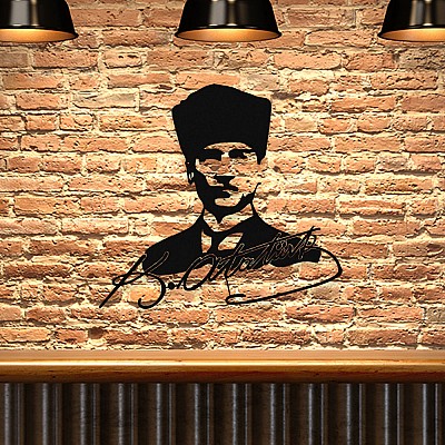 NEW JARGON Kemal Atatürk Potresi Ve İmzası Metal Tablo Tasarım 50x47 cm