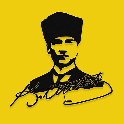 NEW JARGON Kemal Atatürk Potresi Ve İmzası Metal Tablo Tasarım 50x47 cm