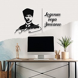 NEW JARGON Mustafa Kemal Atatürk Potresi İmzası ve Kişiye Firmanıza Özel Metal Tablo 50x40 - 50x45 cm