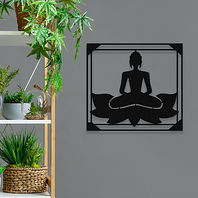 NEW JARGON Lotus Çiçeği Üzerinde Buda Zen Yoga Yapan Kadın Metal Dekoratif İç Mekan İçin Metal Tablo 50x40 cm