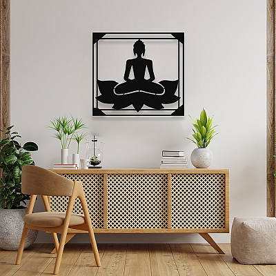 NEW JARGON Lotus Çiçeği Üzerinde Buda Zen Yoga Yapan Kadın Metal Dekoratif İç Mekan İçin Metal Tablo 50x40 cm