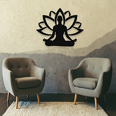 NEW JARGON Yoga Yapan Kadın ve Lotus Çiçeği Metal Dekoratif İç Mekan İçin Metal Tablo 50x40 cm