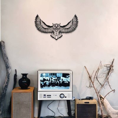 Baykuş Figürlü Metal Duvar Aksesuarı – Modern Metal Tablo