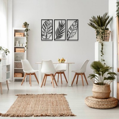 Tropikal Yapraklar Metal Duvar Tablosu – 3 Parça Metal Dekor Seti