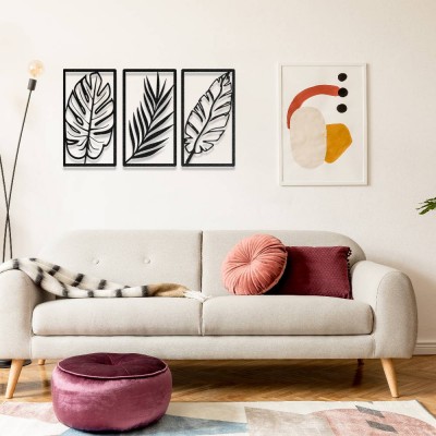 Tropikal Yapraklar Metal Duvar Tablosu – 3 Parça Metal Dekor Seti