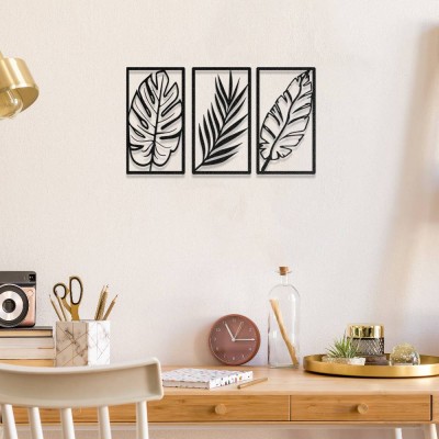 Tropikal Yapraklar Metal Duvar Tablosu – 3 Parça Metal Dekor Seti