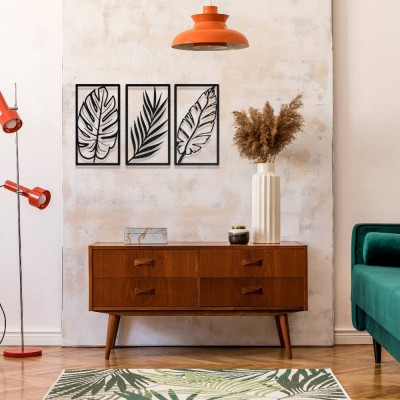 Tropikal Yapraklar Metal Duvar Tablosu – 3 Parça Metal Dekor Seti