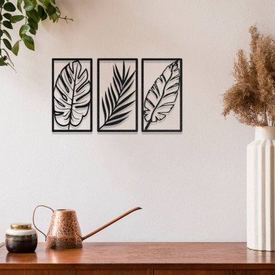 Tropikal Yapraklar Metal Duvar Tablosu – 3 Parça Metal Dekor Seti