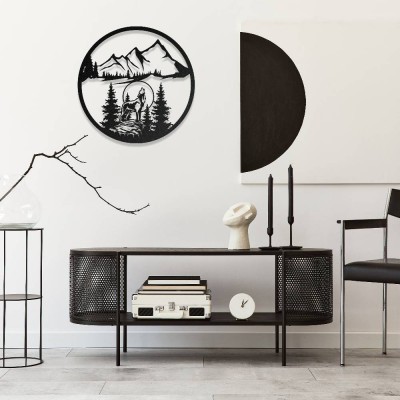 Kurt ve Dağ Manzarası Metal Duvar Tablosu