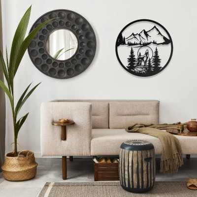 Kurt ve Dağ Manzarası Metal Duvar Tablosu