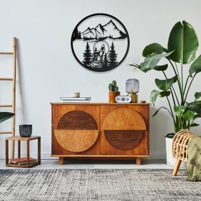 Kurt ve Dağ Manzarası Metal Duvar Tablosu