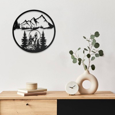 Kurt ve Dağ Manzarası Metal Duvar Tablosu