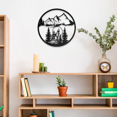 Kurt ve Dağ Manzarası Metal Duvar Tablosu