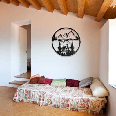 Kurt ve Dağ Manzarası Metal Duvar Tablosu