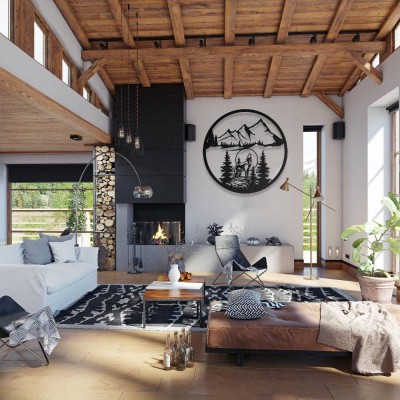 Kurt ve Dağ Manzarası Metal Duvar Tablosu