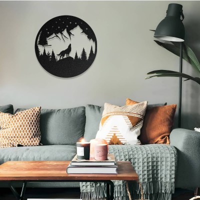 Yıldızlı Gece Kurt Metal Duvar Tablosu