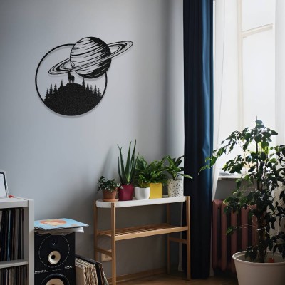 Gezegen ve Doğa Metal Duvar Tablosu – Satürn Temalı Metal Dekor