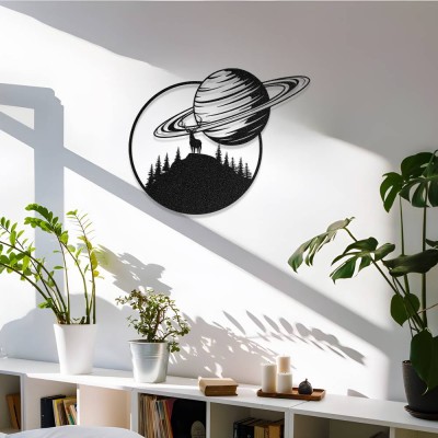 Gezegen ve Doğa Metal Duvar Tablosu – Satürn Temalı Metal Dekor