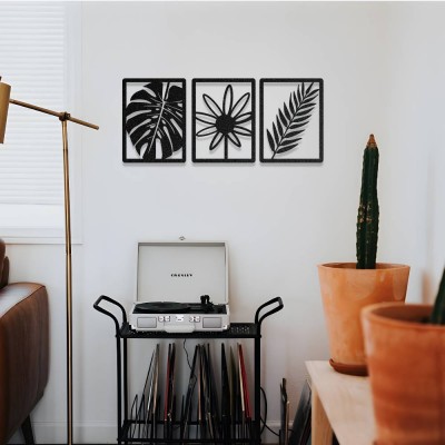 Tropikal Yaprak ve Çiçek Metal Duvar Dekoru – 3 Parça Metal Dekor Seti