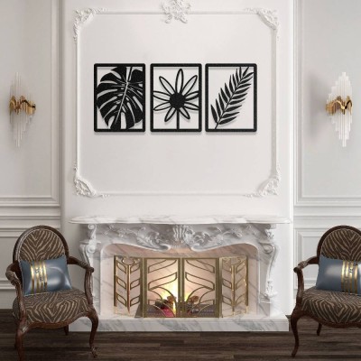 Tropikal Yaprak ve Çiçek Metal Duvar Dekoru – 3 Parça Metal Dekor Seti