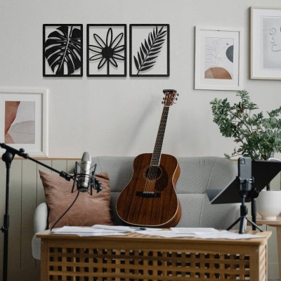 Tropikal Yaprak ve Çiçek Metal Duvar Dekoru – 3 Parça Metal Dekor Seti