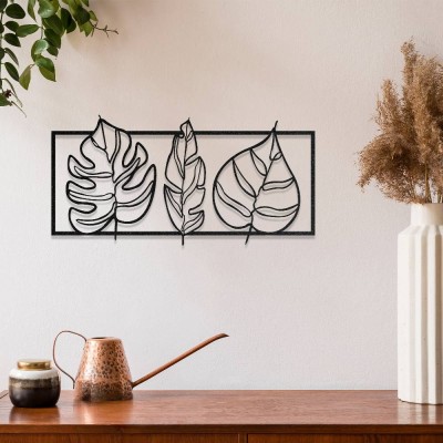 Monstera ve Yaprak Desenli Metal Duvar Dekoru