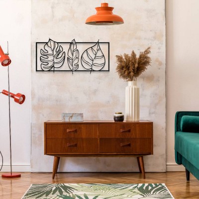 Monstera ve Yaprak Desenli Metal Duvar Dekoru