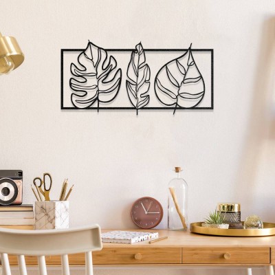 Monstera ve Yaprak Desenli Metal Duvar Dekoru