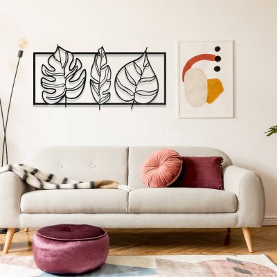 Monstera ve Yaprak Desenli Metal Duvar Dekoru