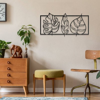 Monstera ve Yaprak Desenli Metal Duvar Dekoru