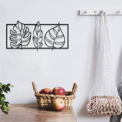 Monstera ve Yaprak Desenli Metal Duvar Dekoru